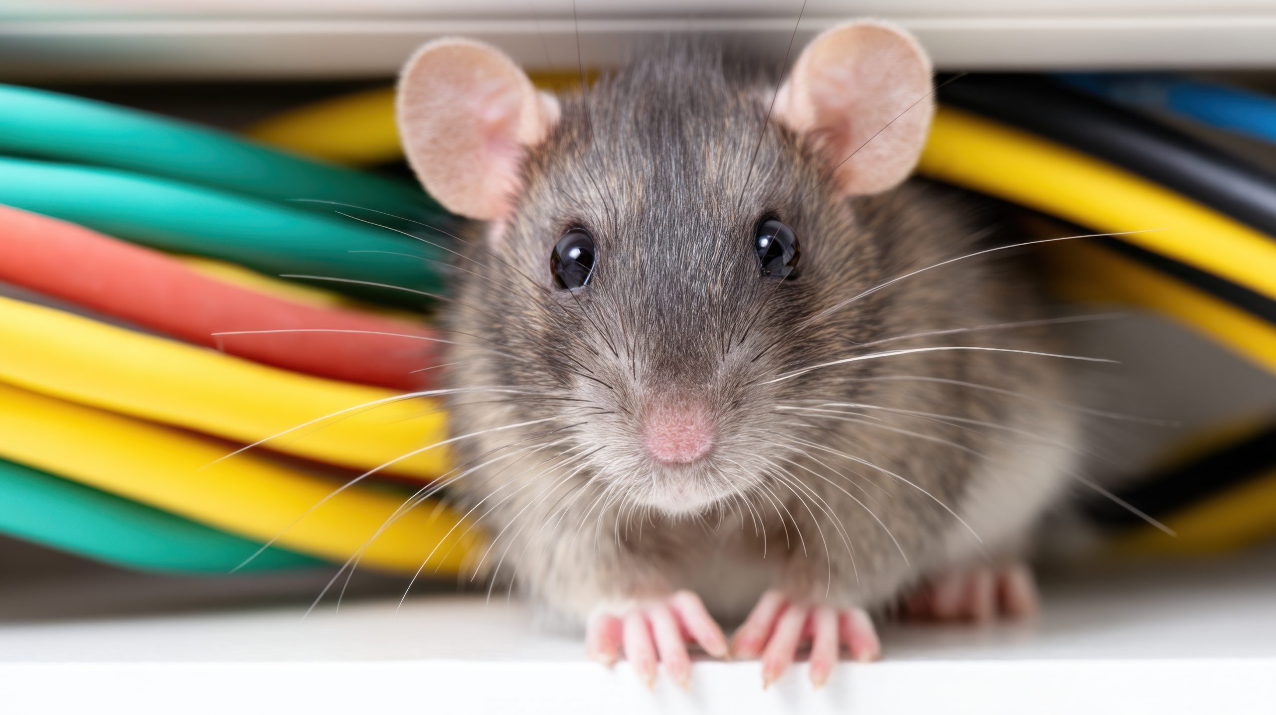 Rat beside electrical wiring in a building service area