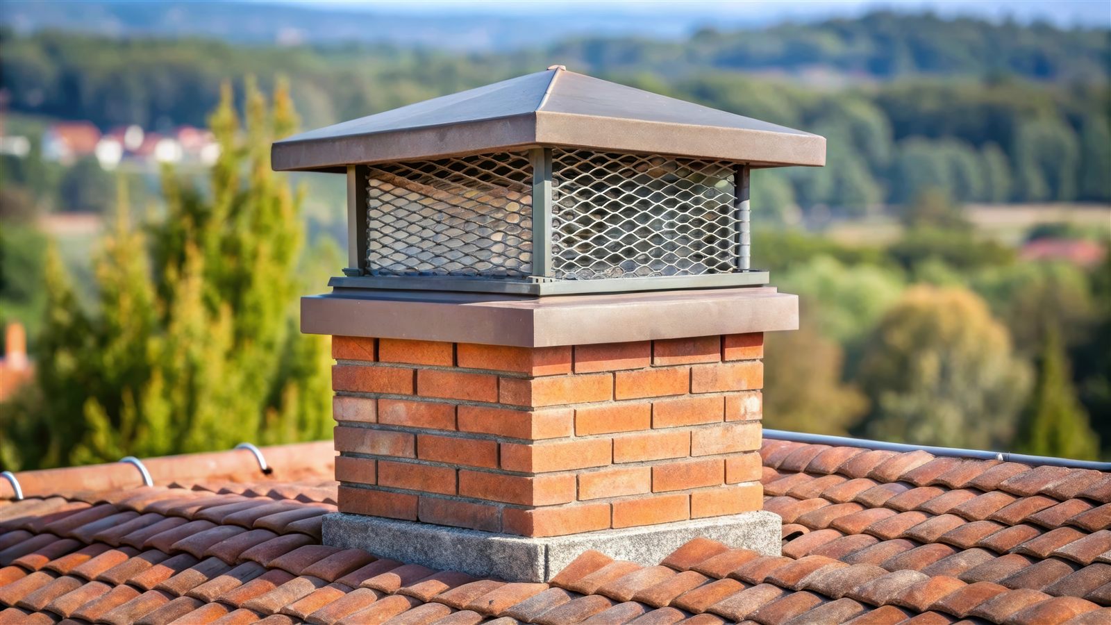 Protective chimney cap installed on a residential roof